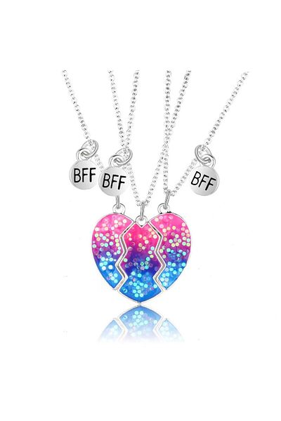 Choice 1 3pcs Magnetic Best Friends Pendant Necklace Stitching Heart Colorful Sequins Necklace Gift For Me.