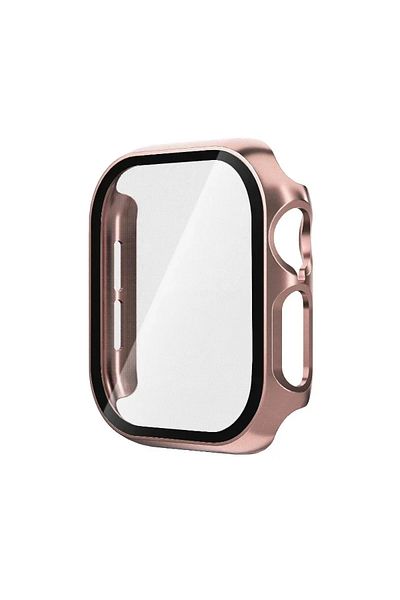 Choice سلسلة 10 42 مم 21 زجاج مقسّى ذهبي وردي + غطاء لساعة Apple Watch 10 42 مم 46 مم مصد صلب غير لامع من البولي كربونات