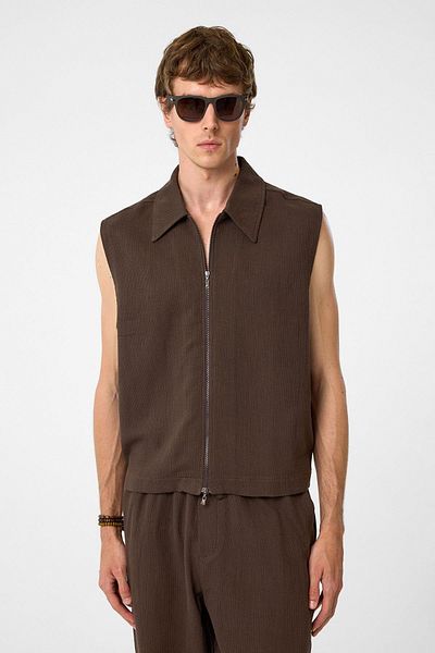 Antioch Brown Polo Collar Textured Men's Vest
