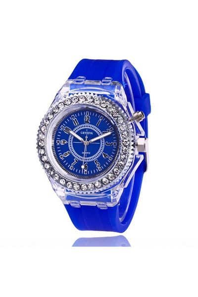 Choice Blue LED Light Flash Luminous Watches Women Men Boys Girls Silicone Wrist Watch Fashion Rhinestone C