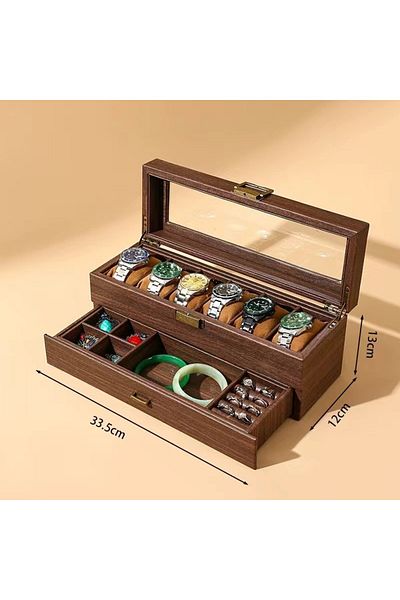Choice Double 6x2 Positions DELESYS New Style Retro Imitation Wood Grain Leather Watch Box Creative Gift Bo