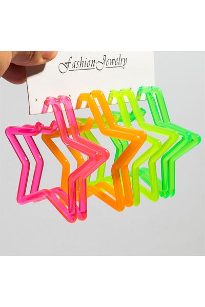 Choice star 4pairs/set Trend Acrylic Neon Color Large Heart Star Hoop Earring for Women Geometric Exaggerat