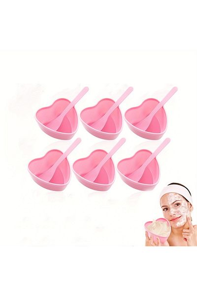 Choice 6PCS 6-piece Pink Heart Shaped Facial Mask Mixing Bowl with Scraper Plastic DIY Skin Care Tool, Suit