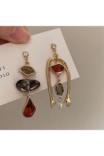 Choice zz-6 New 2024 Vintage Abstract Art Style Asymmetric Drop Earrings For Women Personality Humanoid Han