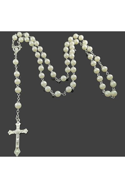 Choice 70cm Alloy Cross White Fashion Handmade Necklace Ladies Imitation Vintage Style Pearl Rosary Beads W