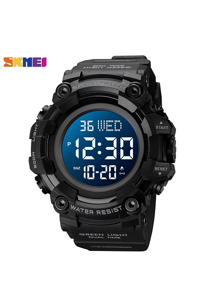 Skmei Black Black Large Dial Stopwatch Sport Watches Mens LED Light Digital Wristwatches 5Bar Waterp