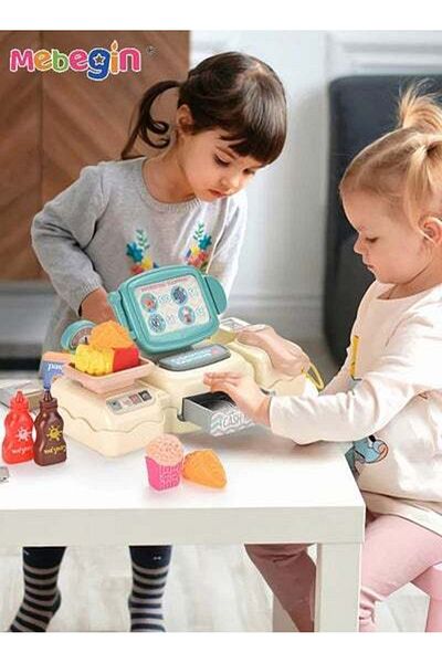 MEBEGIN 25 Pcs Kids Pretend Play Toy with Light and Sounds, Fun Cash Register with Scanner