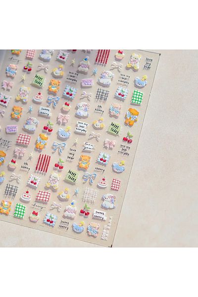 Choice TO4902 Jelly Pink Cartoon Animal Puppy Dog Love Heart Bowknot 5D Nail Art Sticker Cherry Star Rich P
