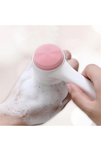Choice Pink 3D Bilateral Silicone Facial Cleanser Manual Massage Facial Brush Soft Bristles Silicone Double