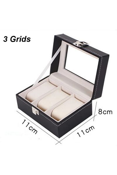 Choice Beige 3 Positions Classic Style Leather Watch Display Case Organizer - Jewelry Storage Box with Glas
