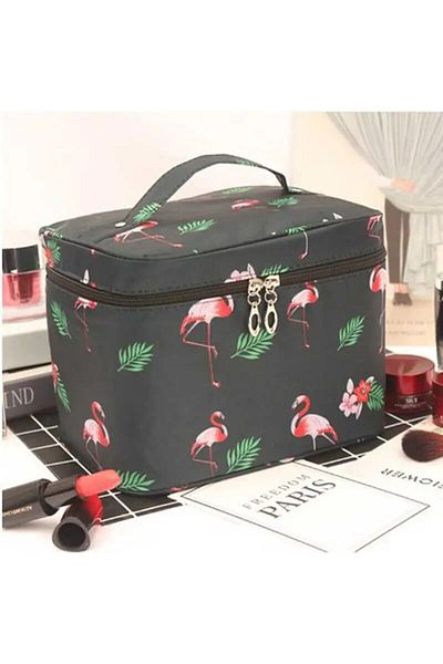 Choice Flamingo Black Handheld Makeup Storage Bag Waterproof Portable Multifunctional Travel Cosmetic Clean