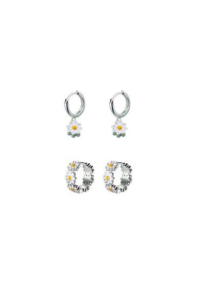 Choice 2 pair Sweet Daisy Flower Hoop Earrings For Women 2023 New Fashion Round Earrings For Wedding Party