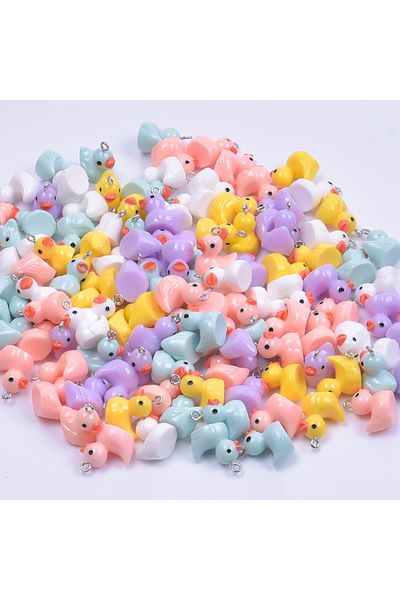 Choice 30PCS 10/30/50/100pcs/Lot Multicolored Resin 3D Duck Charms Cute Animal Pendant For Jewelry Making D