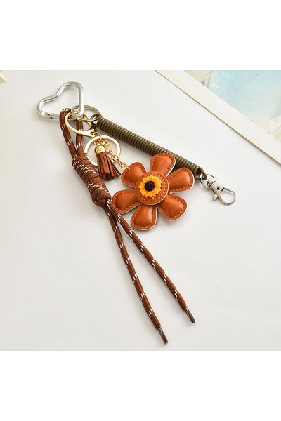 Choice Coffee Fashion Creative Leather Sunflower Braided Rope Bag Charm Keychain for Women Ladies Stylish B