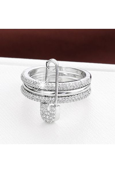Choice 9 Silver Lady Fashion Pin Connection Three Layers Design Ring For Women Gift Jewelry