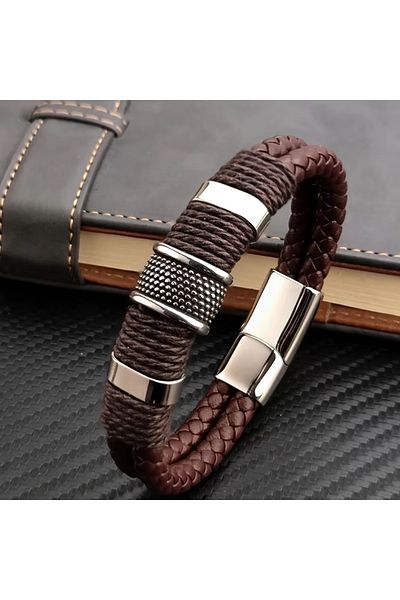 Choice 20.5cm ASL70568 Charm Vintage Multilayer Brown Genuine Leather Men Bracelet Business Style Formal Oc