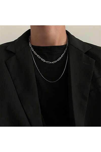 Choice Style A 2023 Trendy Stainless stee Double layer Chain Necklace Simple Minimalist Punk Necklace for W