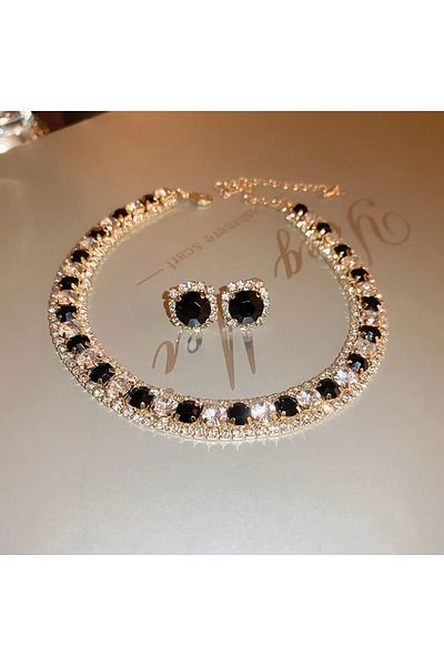 Choice Black Luxury Crystal Necklace Earrings Set Pink ABcolourful Necklace for Women Weddings Party Jewelr