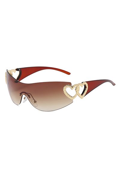 Choice show as picture brown Rimless Y2K Sunglasses Women Trendy Gradient 2000'S Wrap Around Sun Glasses Pu