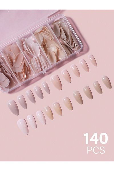 Choice Pink 140 pieces, 1 box of 5-color short almond nail tips, 14 sizes acrylic nail tips, full set of fa