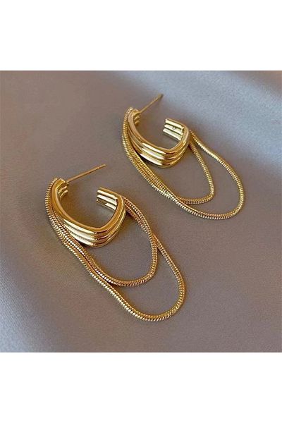Choice Gold Color ZAKOL Temperament Metal Tassel Geometric Earrings Korean Fashion Jewelry Wedding Party Lu