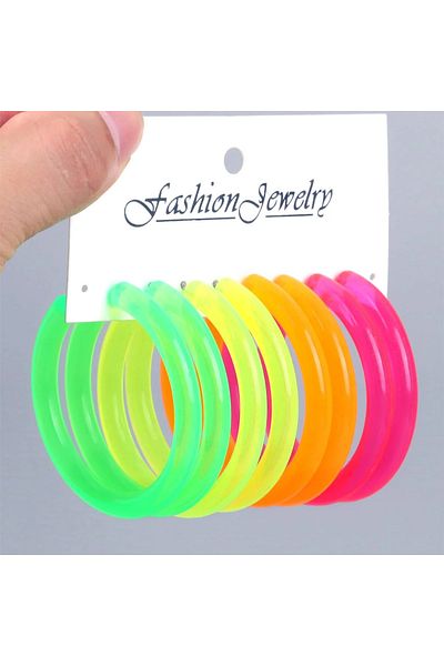Choice circle 4pairs/set Trend Acrylic Neon Color Large Heart Star Hoop Earring for Women Geometric Exagger