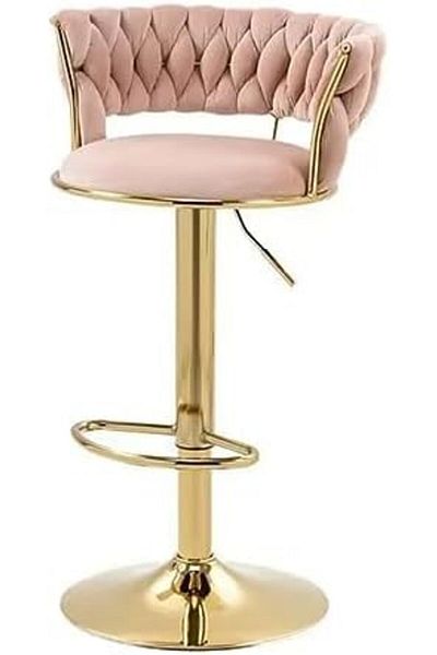 Türkiye Velvet Swivel Bar Stools - Height Adjustable Counter Stools with Gold Base, Low Braided Back - Dinin