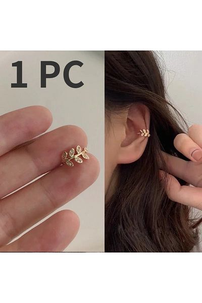 Choice S1-1Pc-Golden 1Pc Hot Sale Cute Metal Leaf Earcuff Clips On Earring for Women Girls, No Fake Piercin