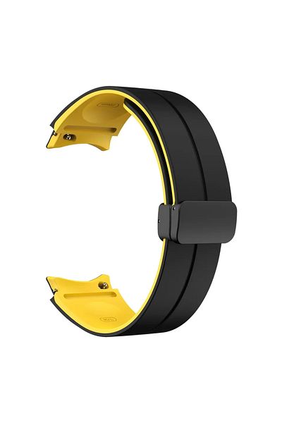 Choice Black Yellow Magnetic Buckle Two-Tone Silicone Strap for Samsung Galaxy Watch 6 5 Pro 4 Classic Band