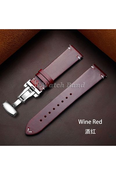 Choice 22mm B-Red Stitching Oil Wax Cowhide Strap for Omega 18/19/20/21/22/24mm Bracelet for Seiko Vintage