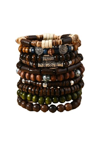 Choice Hot Stamping 10pcs Bohemia Ethnic Beaded Bracelets For Men Vintage Multi Layer Wooden Beads Life Tre