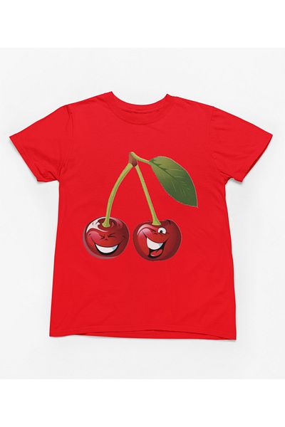 MAGORS Stil-X Cheerful Cherries Printed Cycling Collar 100% Cotton Girl's Tshirt White,Yellow,Red,Black