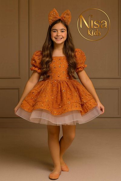Nissa Orange Sparkly Girl's Evening Dress