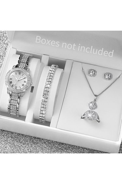 Choice Silver A Without Box 6PCS/Set Luxury Full Diamond Women Watches Fashion Ladies Quartz Wristwatch Jew