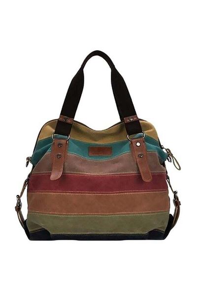 Generic Retro Color Block Striped Shoulder Bag Multicolour