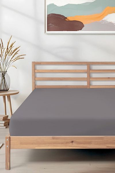 Roosac Certified Organic Cotton Fitted Sheet Anthracite L Single - Double L Knitted Combed Cotton