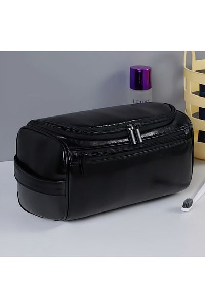 Choice black Stylish Embossed Leather Travel Cosmetic Organizer - Hook Design, Roomy Interior for Toiletrie