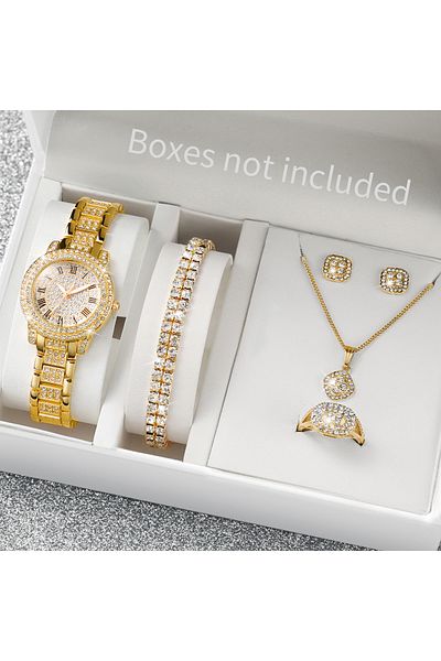 Choice Gold A Without Box 6PCS/Set Luxury Full Diamond Women Watches Fashion Ladies Quartz Wristwatch Jewel