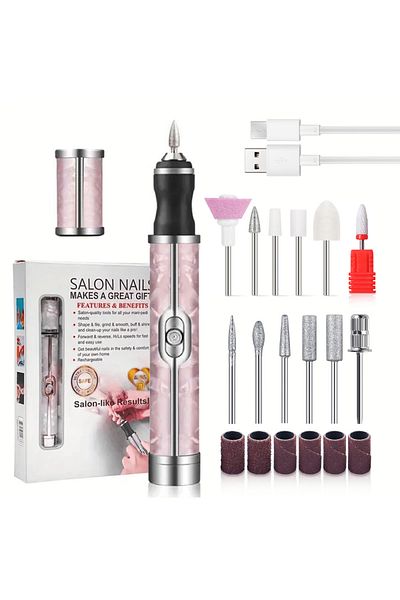 Choice Pink-Set LULAA Rechargeable Electric Nail Drill Machine Cordless Electric Nail File for Acrylic Gel