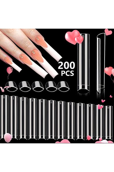 Choice Blue 240PCS Short Almond Nail Tips Soft Gel Pre-Shaped Acrylic Nail Tips Half Matte Full Cover Nail