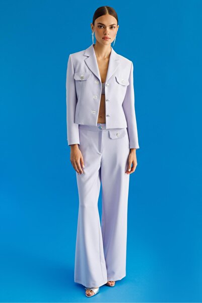 Moda İlgi Modailgi Kapak Detaylı Fleto Düğme Aksesuarlı Palazzo Pantolon - 70024 Lila