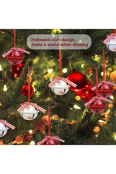 LEMESO Set of 12 Christmas tree bells LEMESO, metal, white/red, 3.7 x 10.5 cm