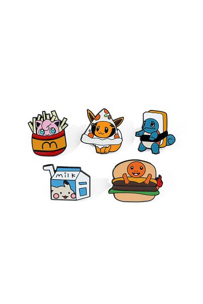 Miniso XZ5338 5 Pcs Cute Squirtle Cartoon Brooch Creative Food Model Jigglypuff Enamel Pin Metal Badge Clot