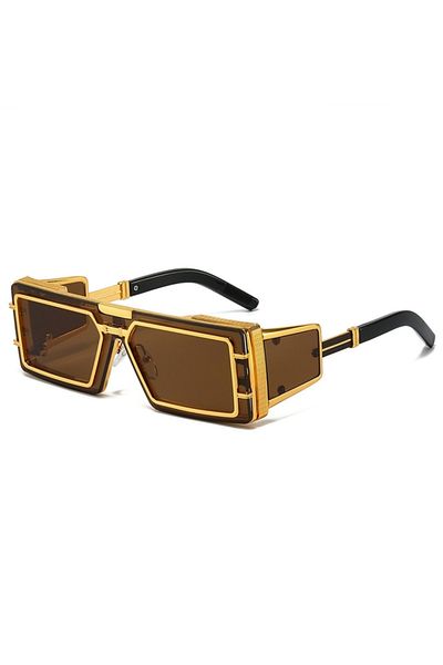 Choice Brown New fashion sunglasses men's future technology advanced metal square punk wind sunglasses ins