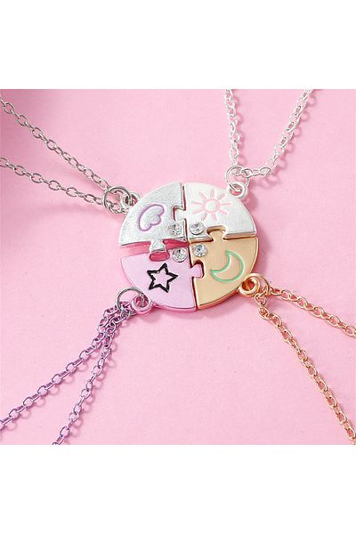 Choice 4pcs 4pcs Kids BFF Round Necklace Set - Colorful Sun, Moon, Stars & Clouds Design, Perfect for Best
