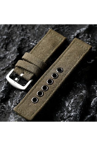 Choice 20mm Green Double Canvas Thickened Watchband 20 22 24MM Black Green Vintage Waterproof Men Watch Bra