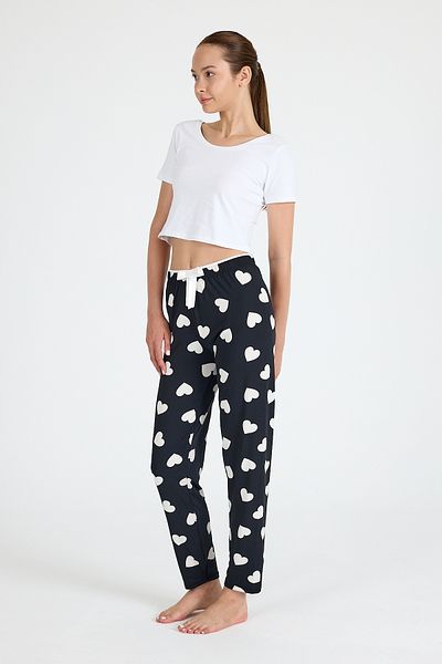 Rays Black Heart Patterned Knitted Pajama Bottoms 4522