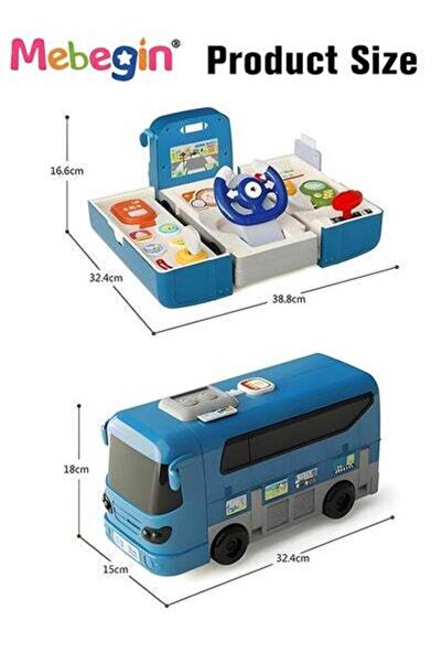 MEBEGIN Changeable Bus with Sound and Light, Simulation Driving Bus Toys,Simulation Steering Wheel Gear Toy