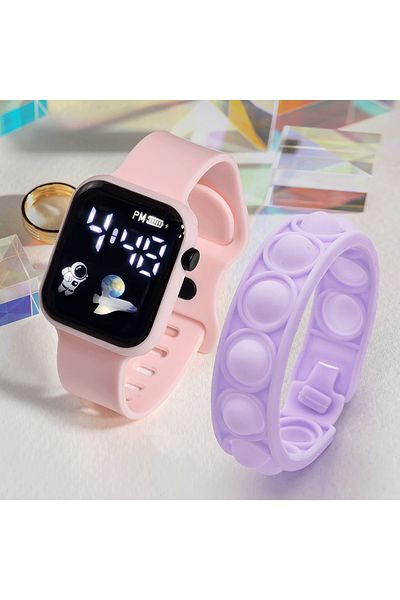 Choice Pink and Purple 2PCS Children's Smart Watch Bracelet Simple and Fashionable Student Outdoor Sports E