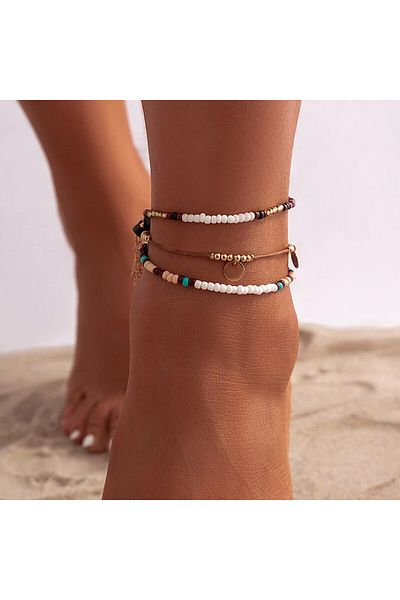 Choice Colorful 3Pcs/Set Bohemian Rice Beads Anklets for Women Vintage Trend Round Sequin Feet Chain Summer